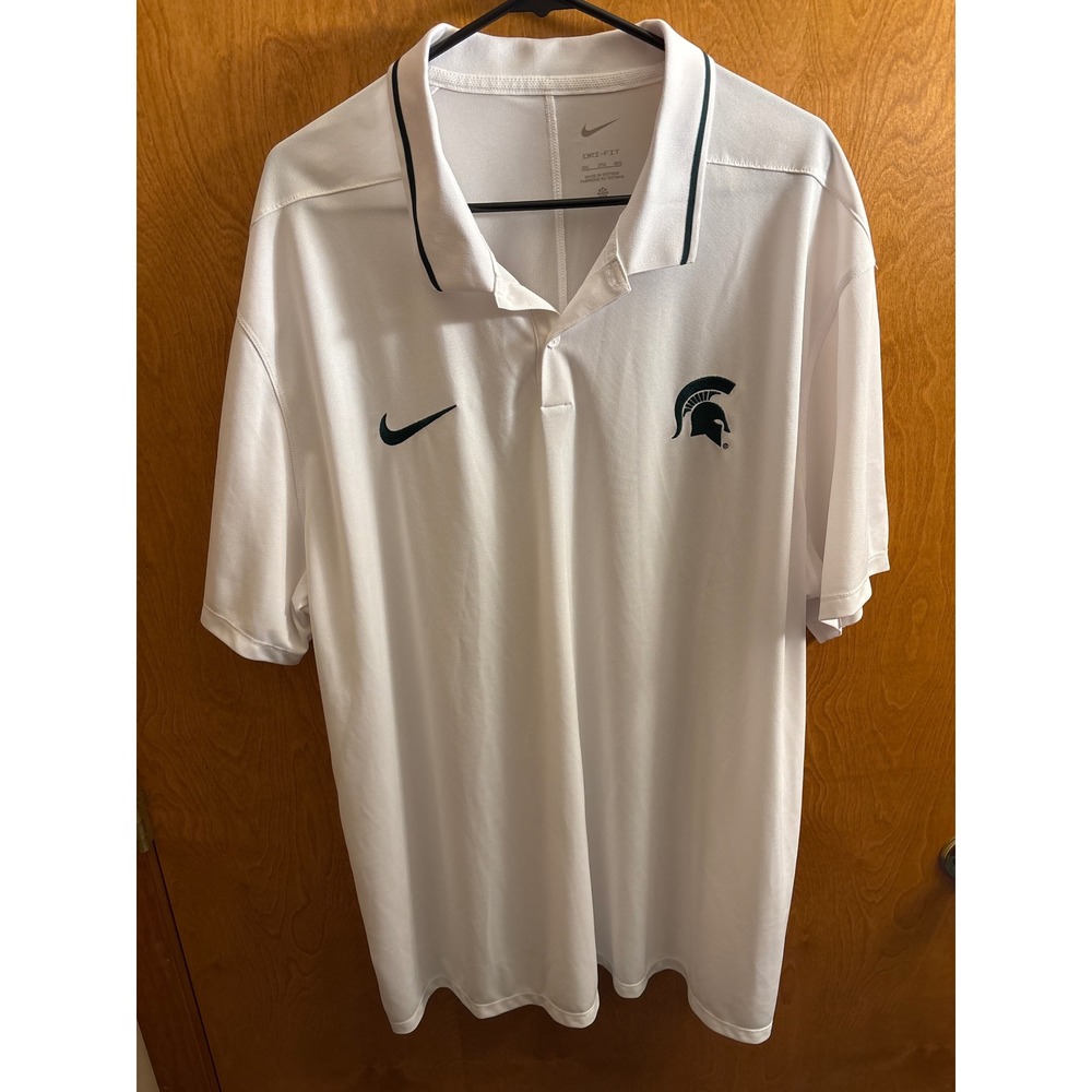 Nike Dri Fit Michigan State‎ Spartans Polo Shirt Mens 3XL White Go Green